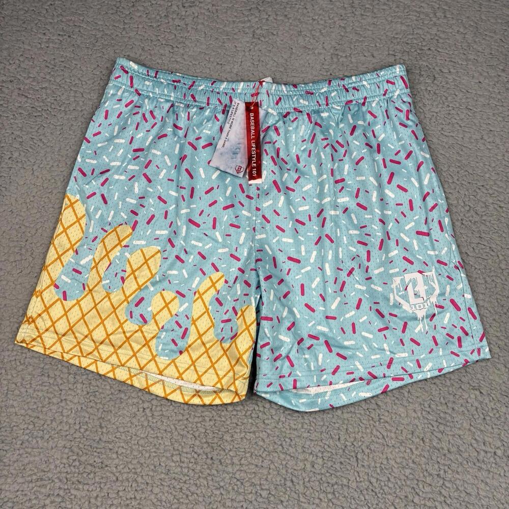 Men's Ice-Cream Print Athletic Shorts - Light Blue & Yellow